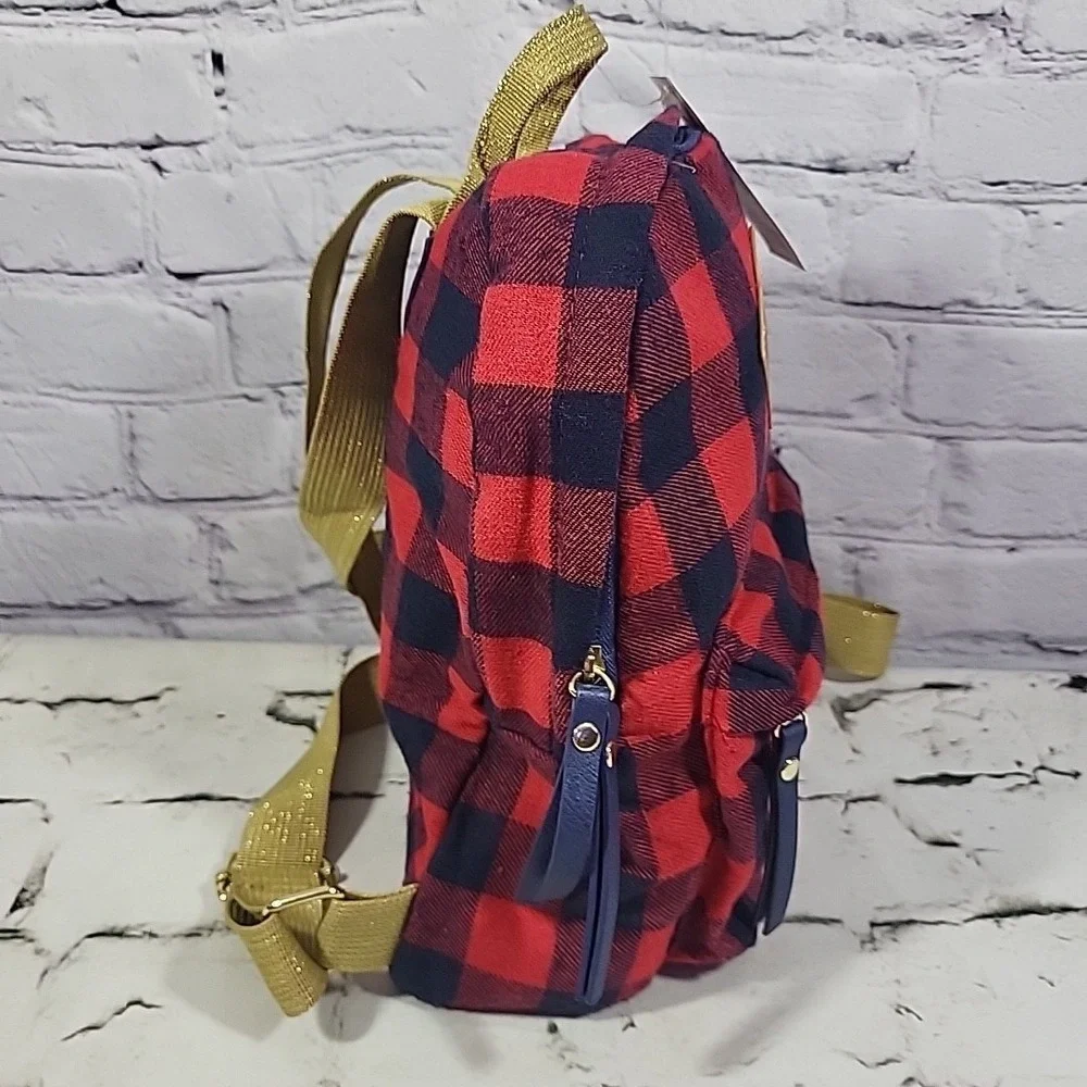 Cat & Jack Buffalo Plaid‎ Adjustable Gold Glitter Straps Kids Backpack